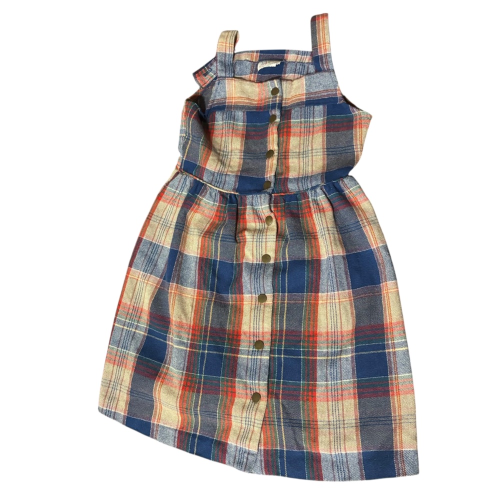 Vintage Paintset Fashion Plaid Blue Red Snap Dress‎ Girls Size 8